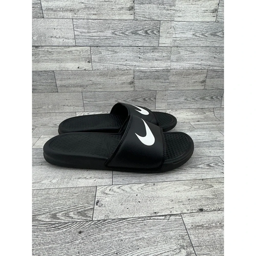 Nike Benassi JDI Black White Swoosh Slide Sandals 343880-011 Men Sz 8